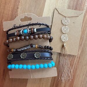 Bohemian Charm Bracelet Set with Turquoise and Brown Accents